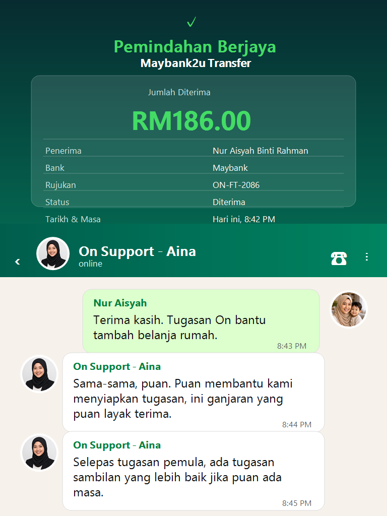Bukti pemindahan bank pengguna On FitTask